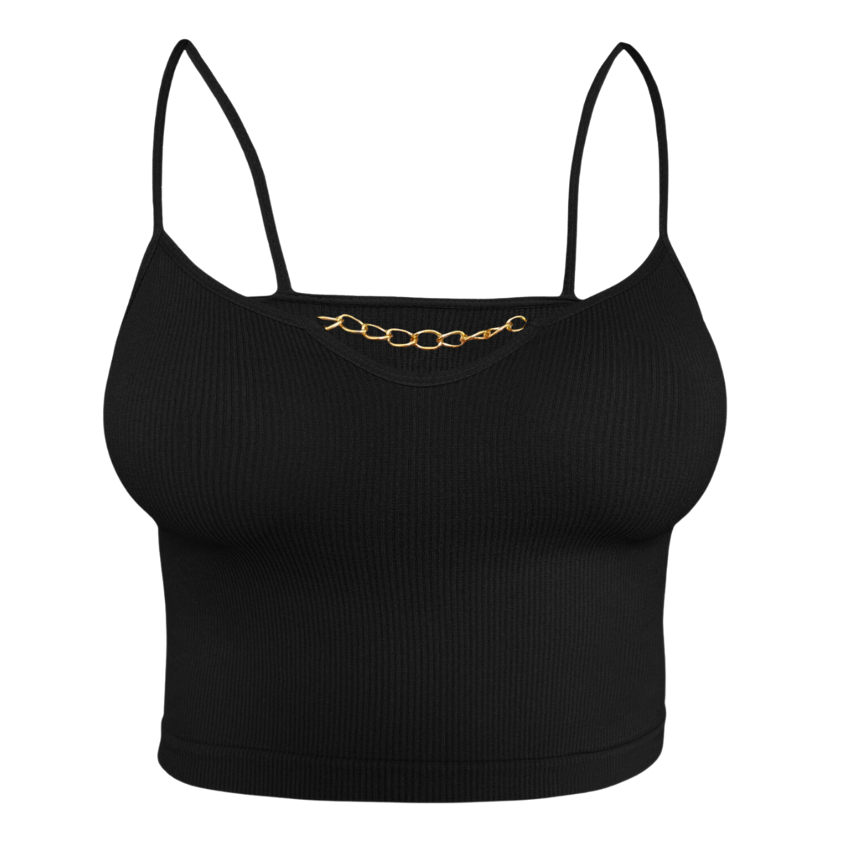 Top Blusa Elegante Top-1012 color Negro Cadena En Escote para Mujer