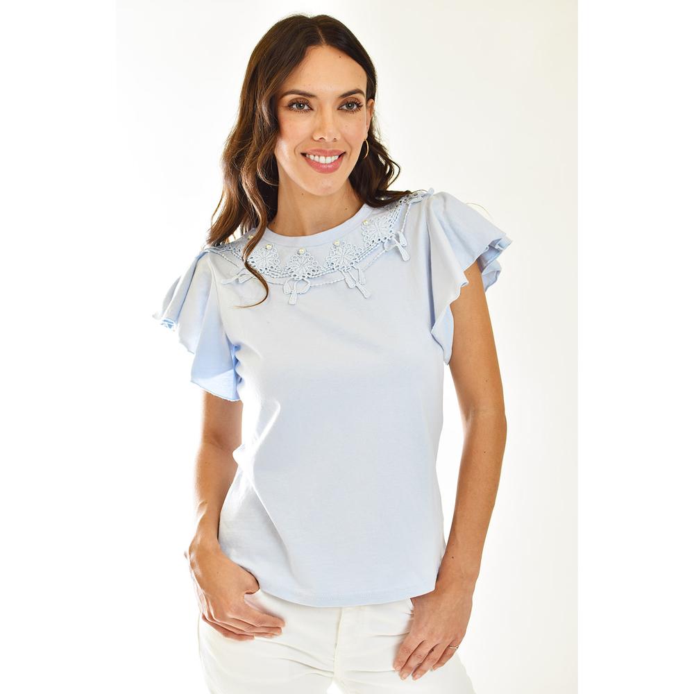 Foto 2 pulgar | Blusa Detalle De Perlas Roman Fashion /juvenil 39209 Azul Cielo