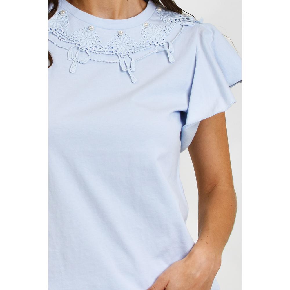 Foto 5 pulgar | Blusa Detalle De Perlas Roman Fashion /juvenil 39209 Azul Cielo
