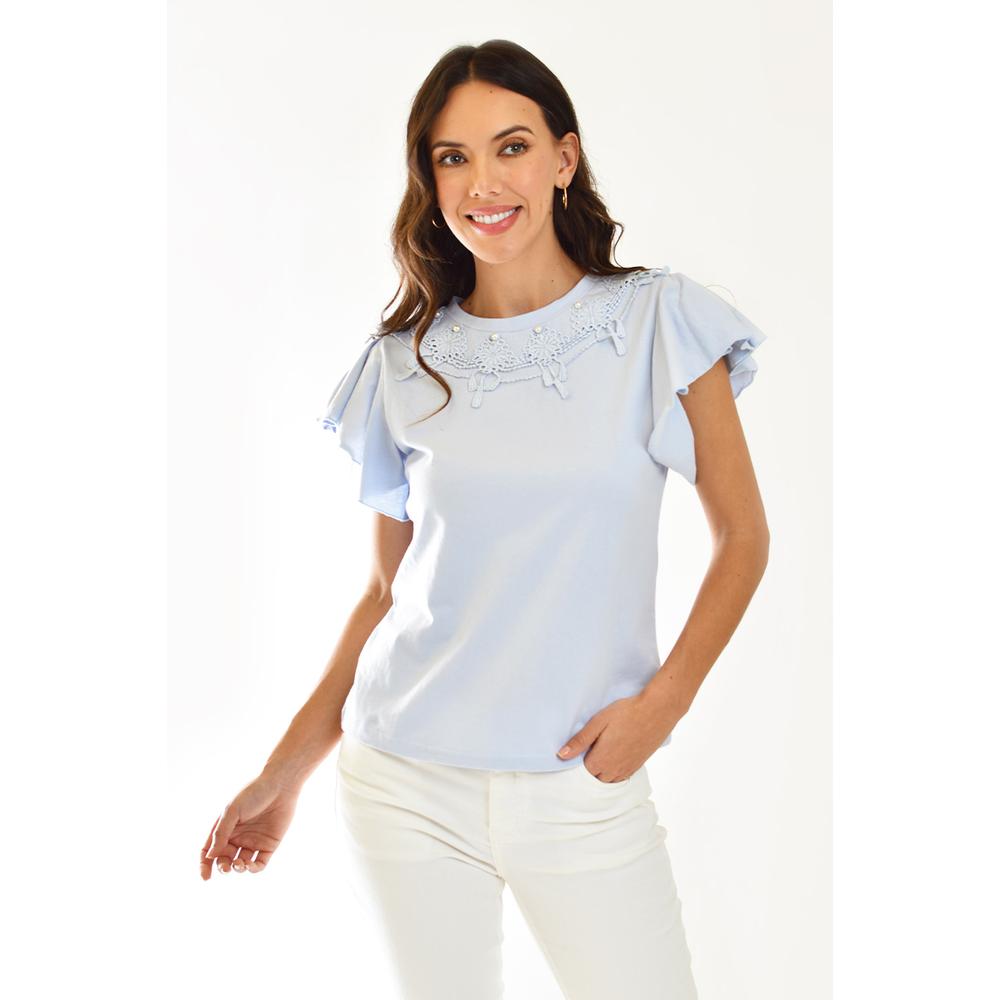 Foto 5 | Blusa Detalle De Perlas Roman Fashion /juvenil 39209 Azul Cielo