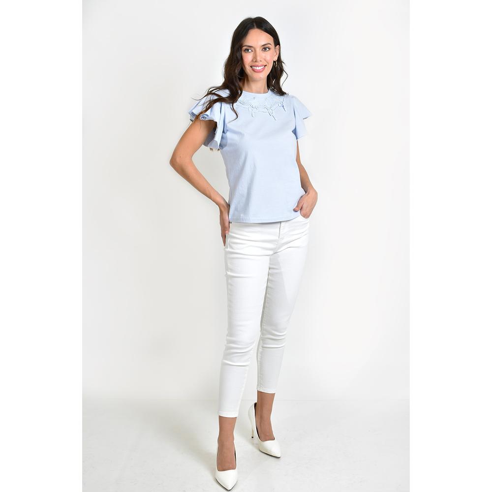 Foto 6 | Blusa Detalle De Perlas Roman Fashion /juvenil 39209 Azul Cielo