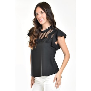 Foto 2 | Blusa Escote de Mesh Roman Fashion 6371Negra para Mujer