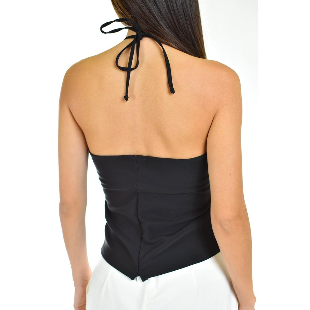 Foto 4 pulgar | Top Halter de Flor Roman Fashion Negro Juvenil para Mujer