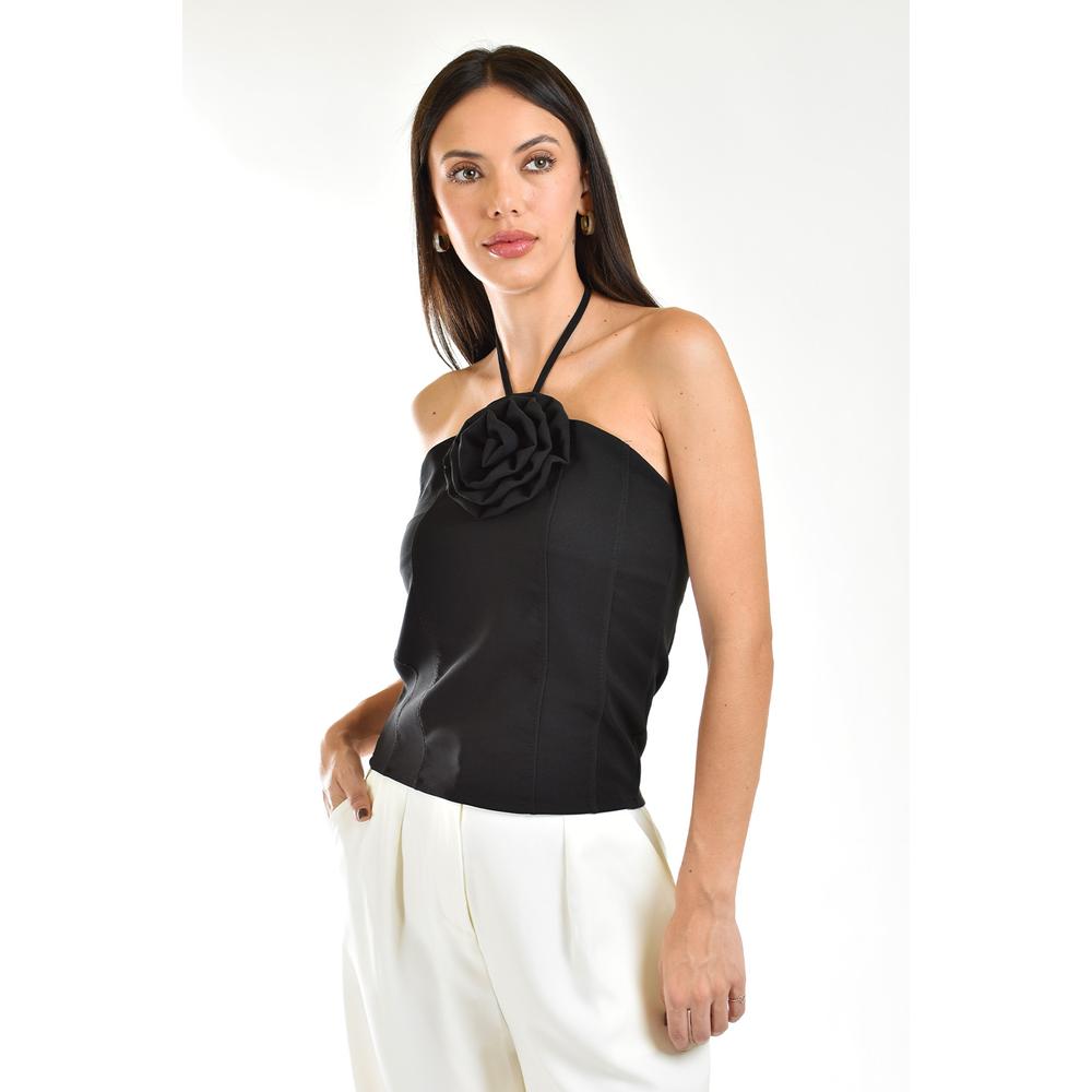 Foto 6 pulgar | Top Halter de Flor Roman Fashion Negro Juvenil para Mujer