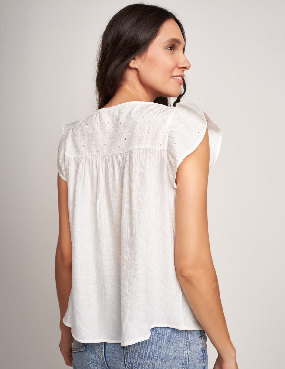 Foto 3 pulgar | Blusa Devendi Blanca Guipiur para Mujer