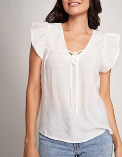 Foto 3 | Blusa Devendi Blanca Guipiur para Mujer