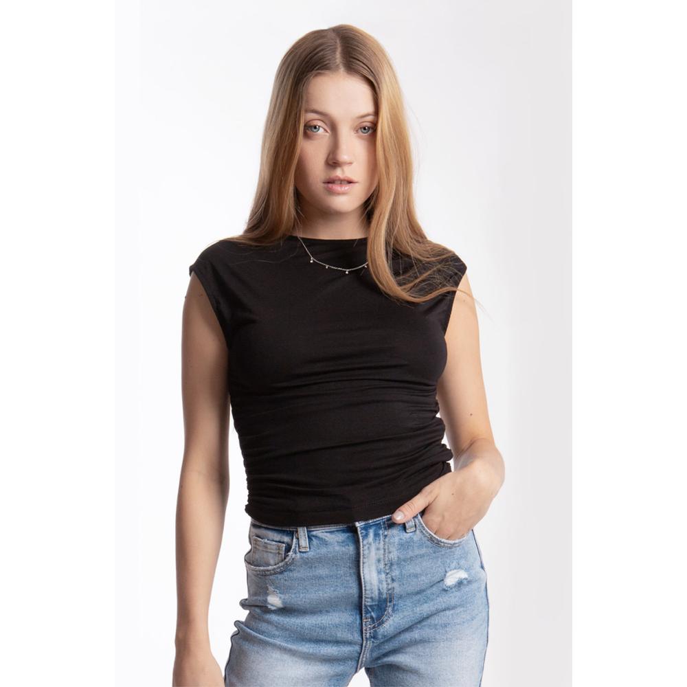 Blusa Drapeada Roman Fashion 0150 Negra para Mujer