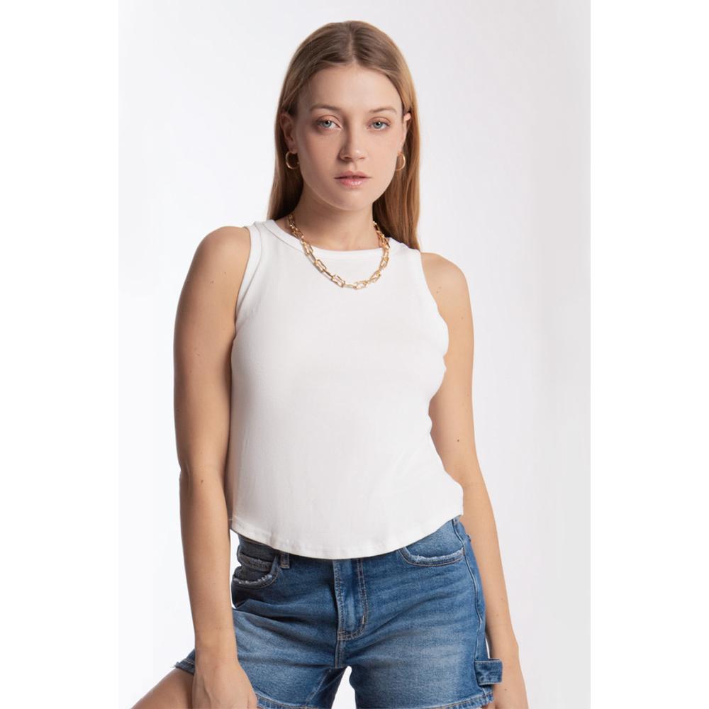 Blusa Básica Sin Manga Roman Fashion 0077 Blanco