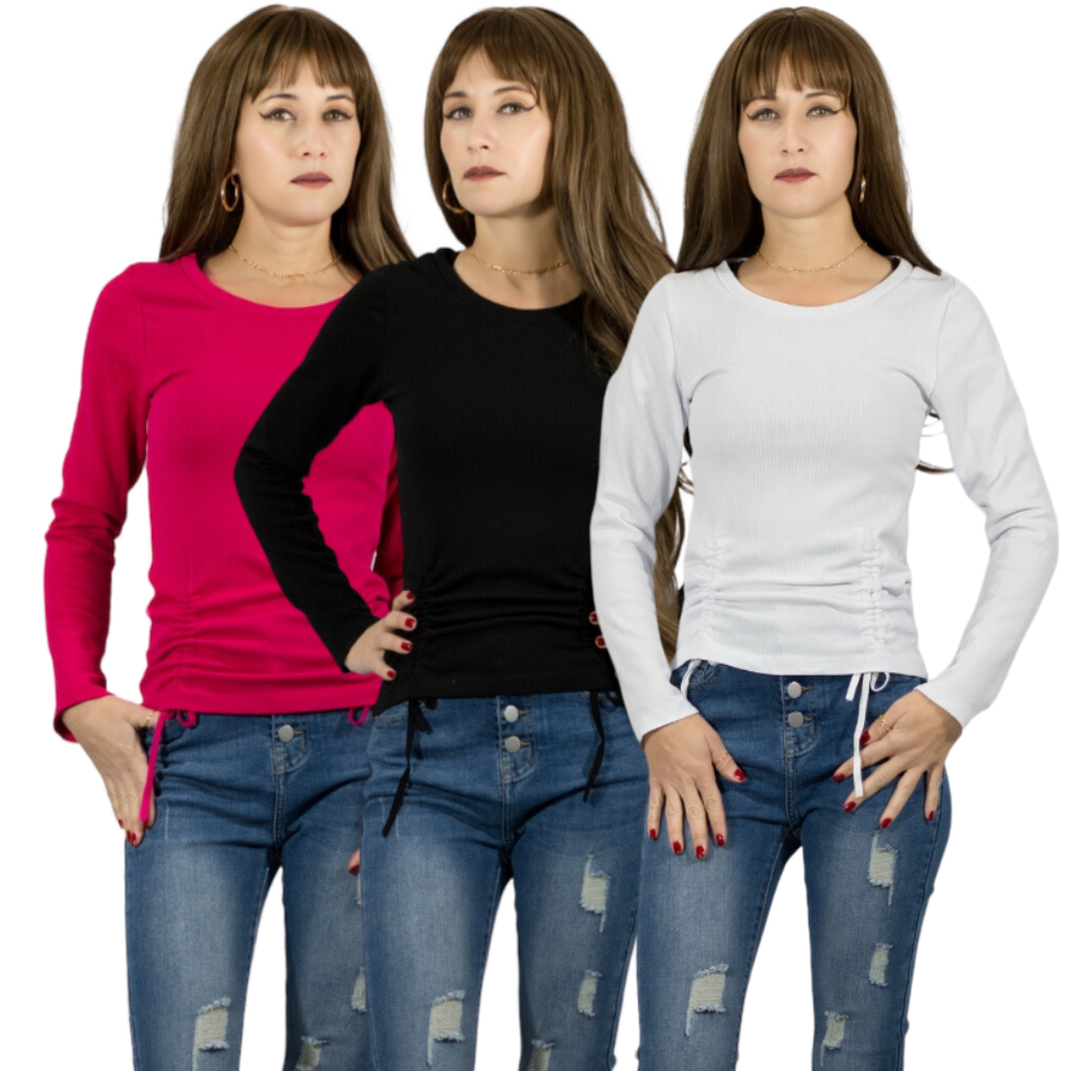 Set de 3 Blusas Manga Larga de Bl-1009 Varios Colores Casuales