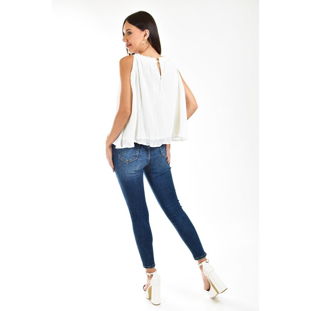 Foto 4 pulgar | Blusa Plisada Roman Fashion Juvenil 2200 Blanca