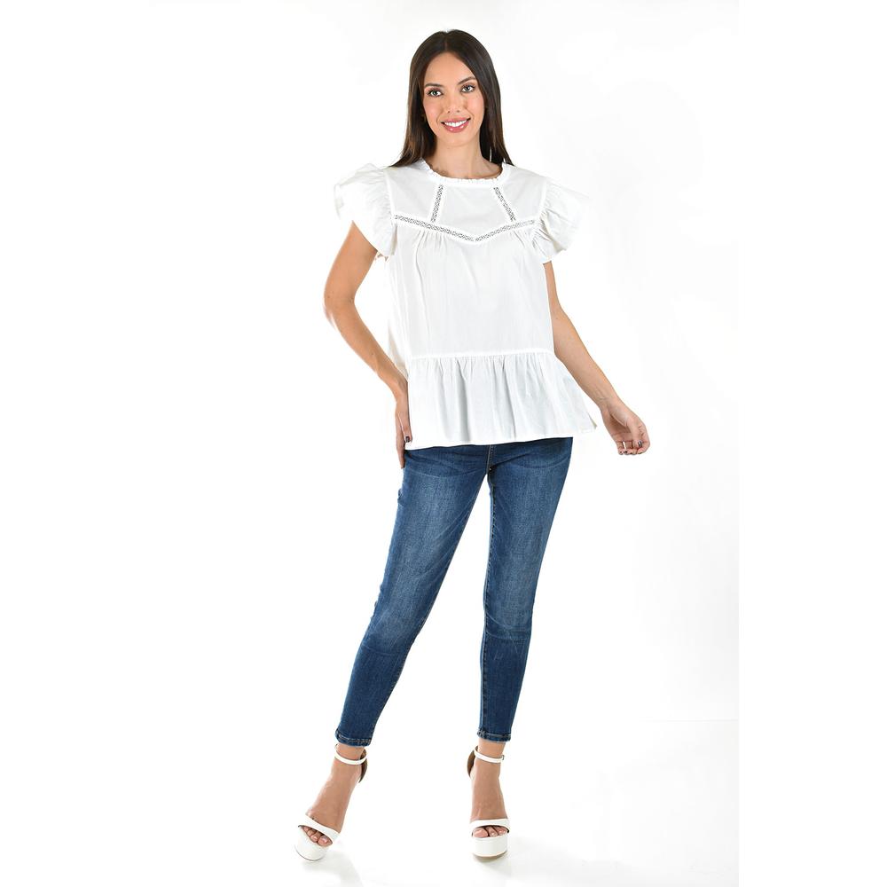Foto 6 | Blusa de Popelina con Encanje Roman Fashion /juvenil 12604  Blanco