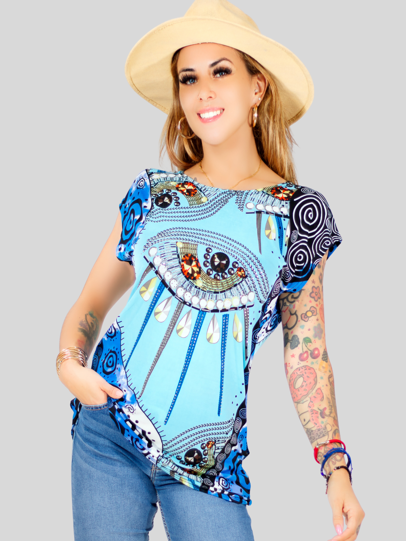 Foto 4 pulgar | Blusa De Mujer De Manga Corta Bl-1021 Diseño Unico Estampado