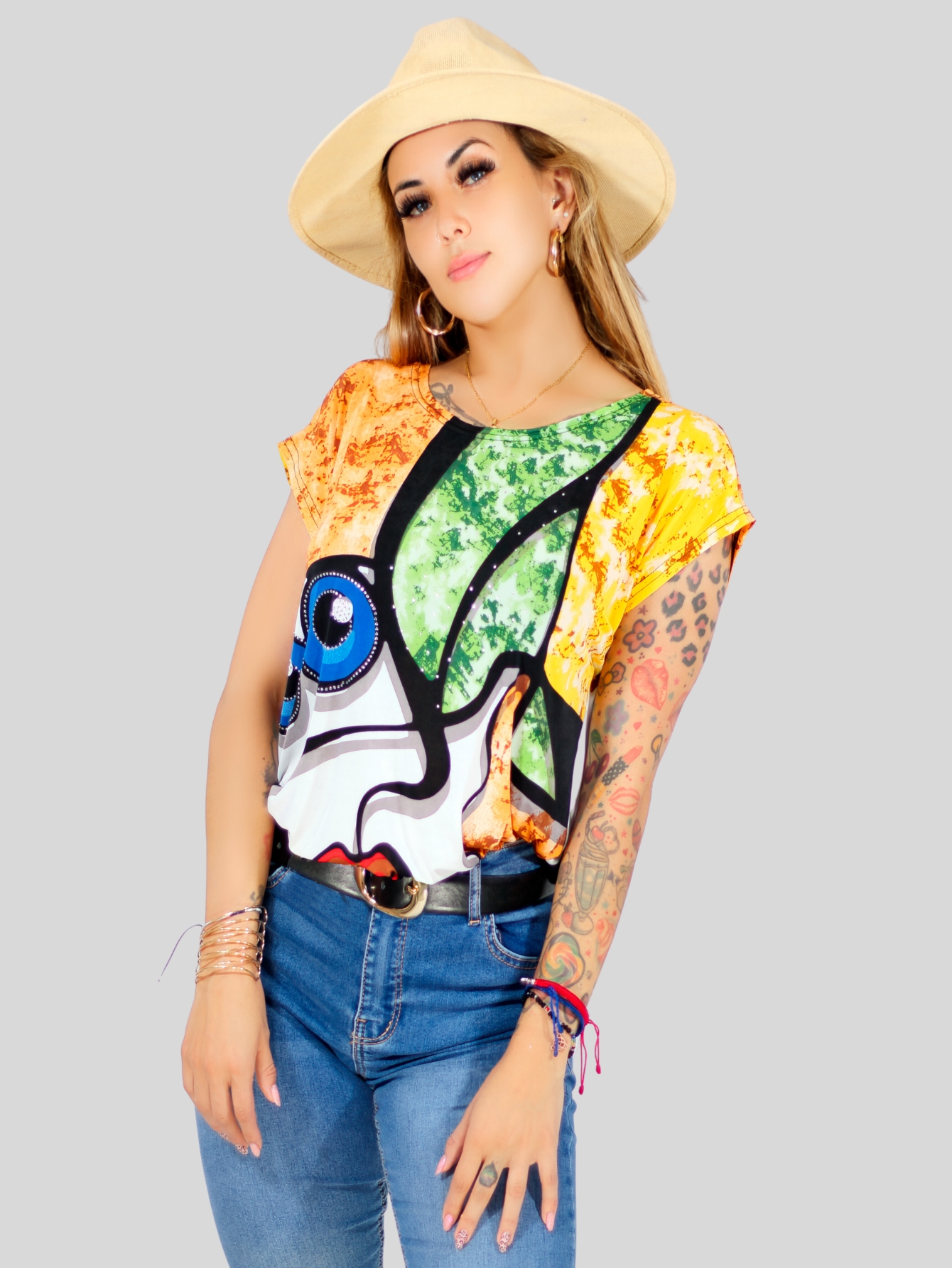 Foto 3 pulgar | Blusa De Mujer De Manga Corta Bl-1021 Diseño Unico Estampado