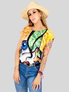 Foto 2 | Blusa De Mujer De Manga Corta Bl-1021 Diseño Unico Estampado