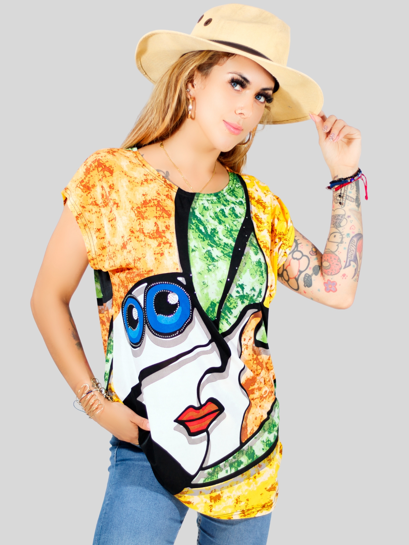 Foto 4 pulgar | Blusa De Mujer De Manga Corta Bl-1021 Diseño Unico Estampado