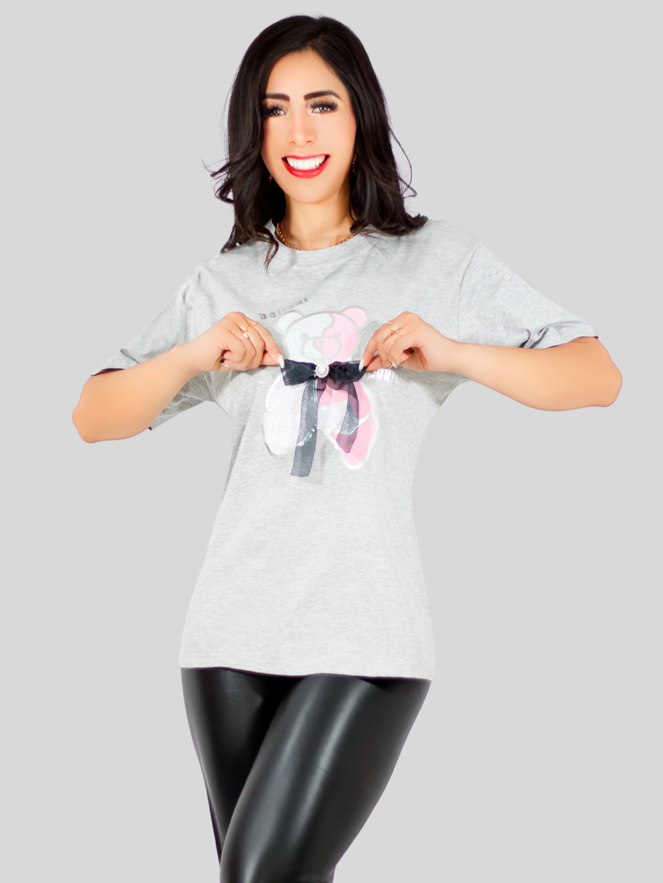 Foto 3 pulgar | Playera Oversize De Mujer Pul-1003 Color Gris Con Detalle Y Textura