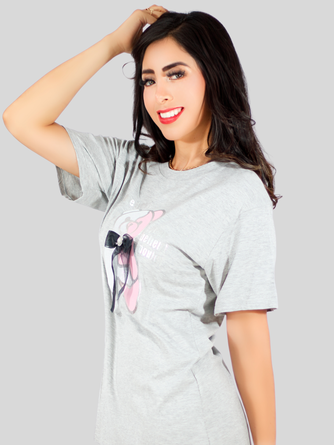 Foto 4 pulgar | Playera Oversize De Mujer Pul-1003 Color Gris Con Detalle Y Textura