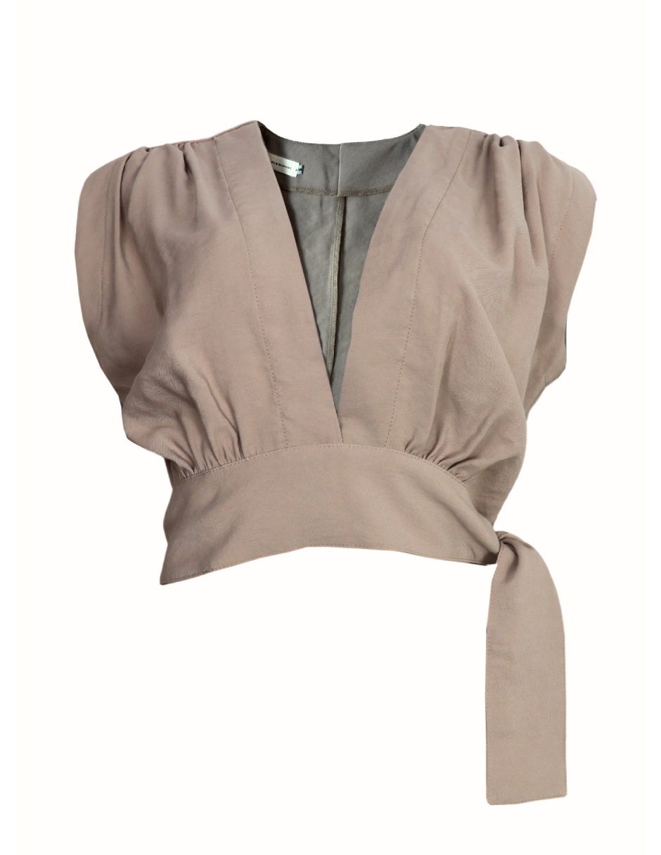 Foto 2 pulgar | Blusa Cuello En V Con Amarre Behla J&b Talla S Color Arena