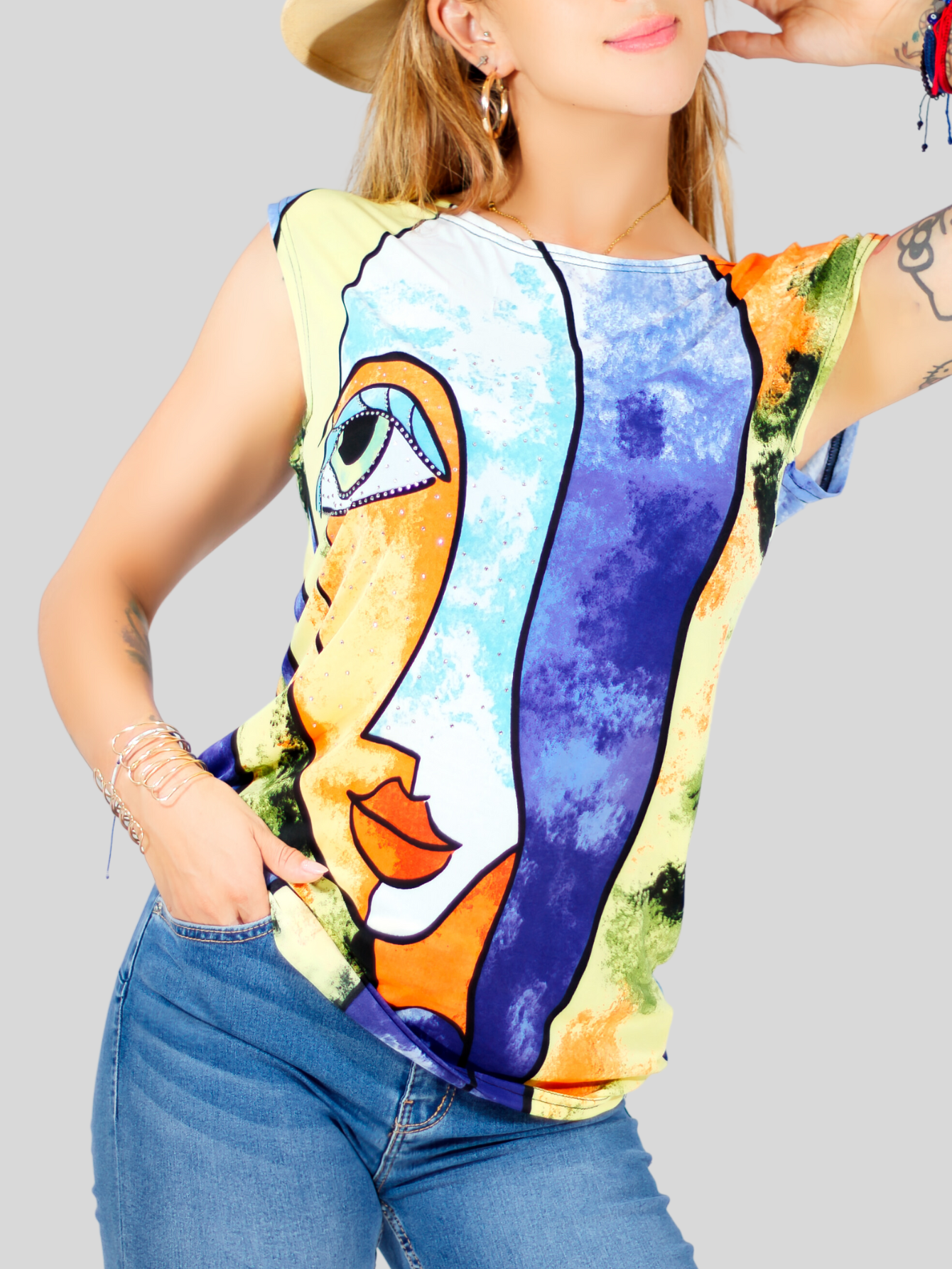 Foto 4 pulgar | Blusa De Mujer De Manga Corta Bl-1021 Diseño Unico Estampado
