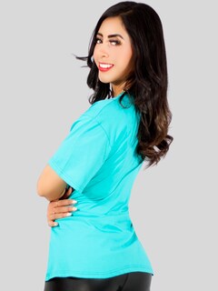 Foto 4 | Playera Oversize De Mujer Pul-1003 Color Azul Aqua Con Detalle Y Textura