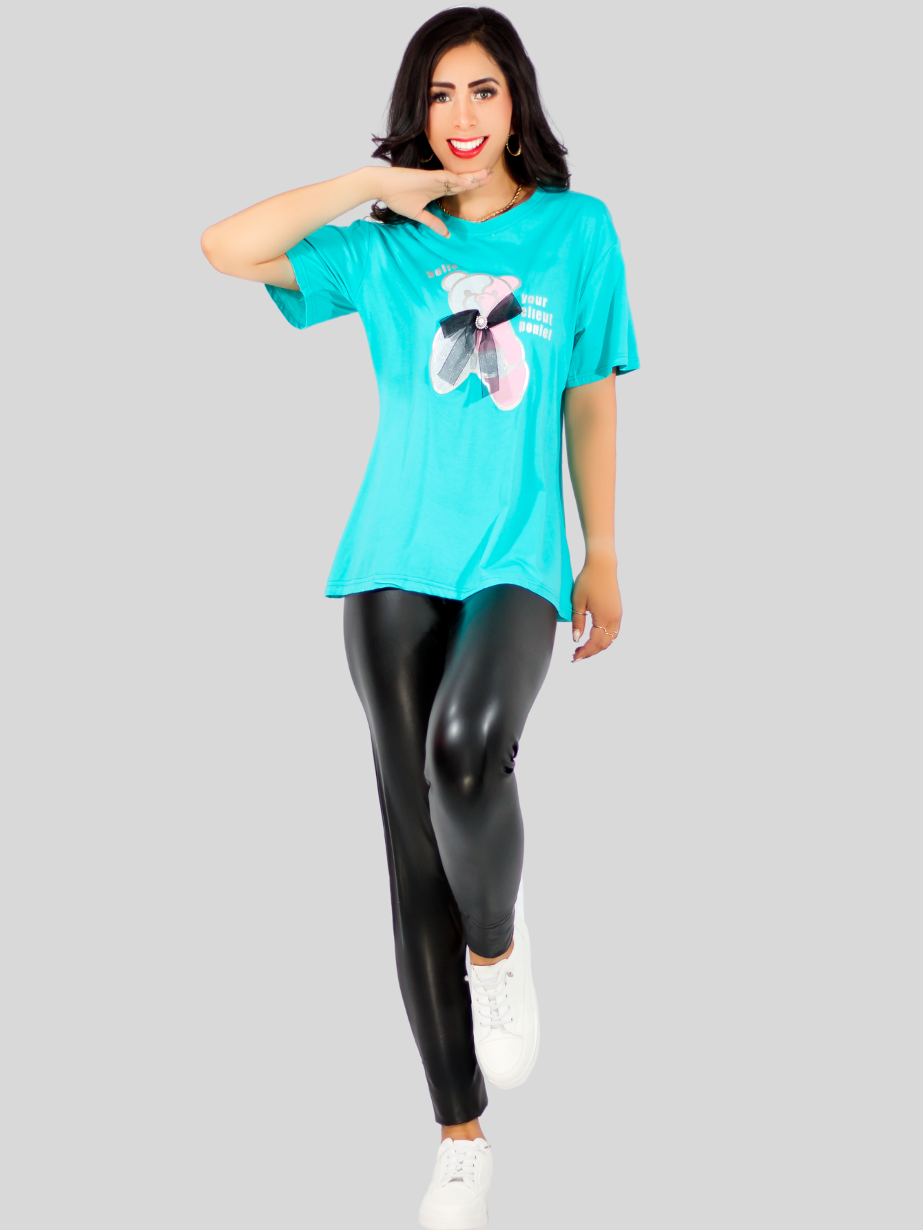 Foto 6 pulgar | Playera Oversize De Mujer Pul-1003 Color Azul Aqua Con Detalle Y Textura