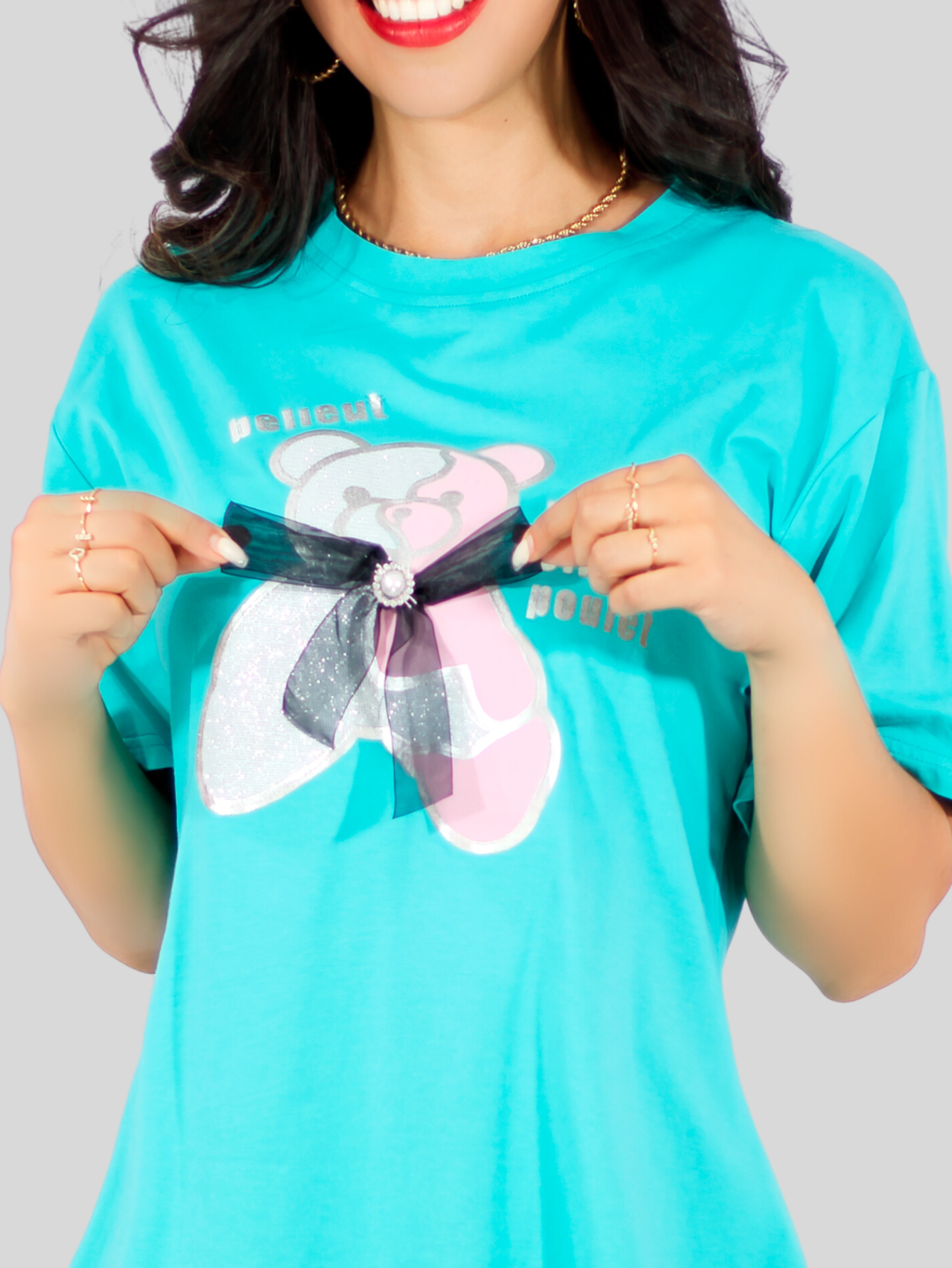 Foto 8 pulgar | Playera Oversize De Mujer Pul-1003 Color Azul Aqua Con Detalle Y Textura