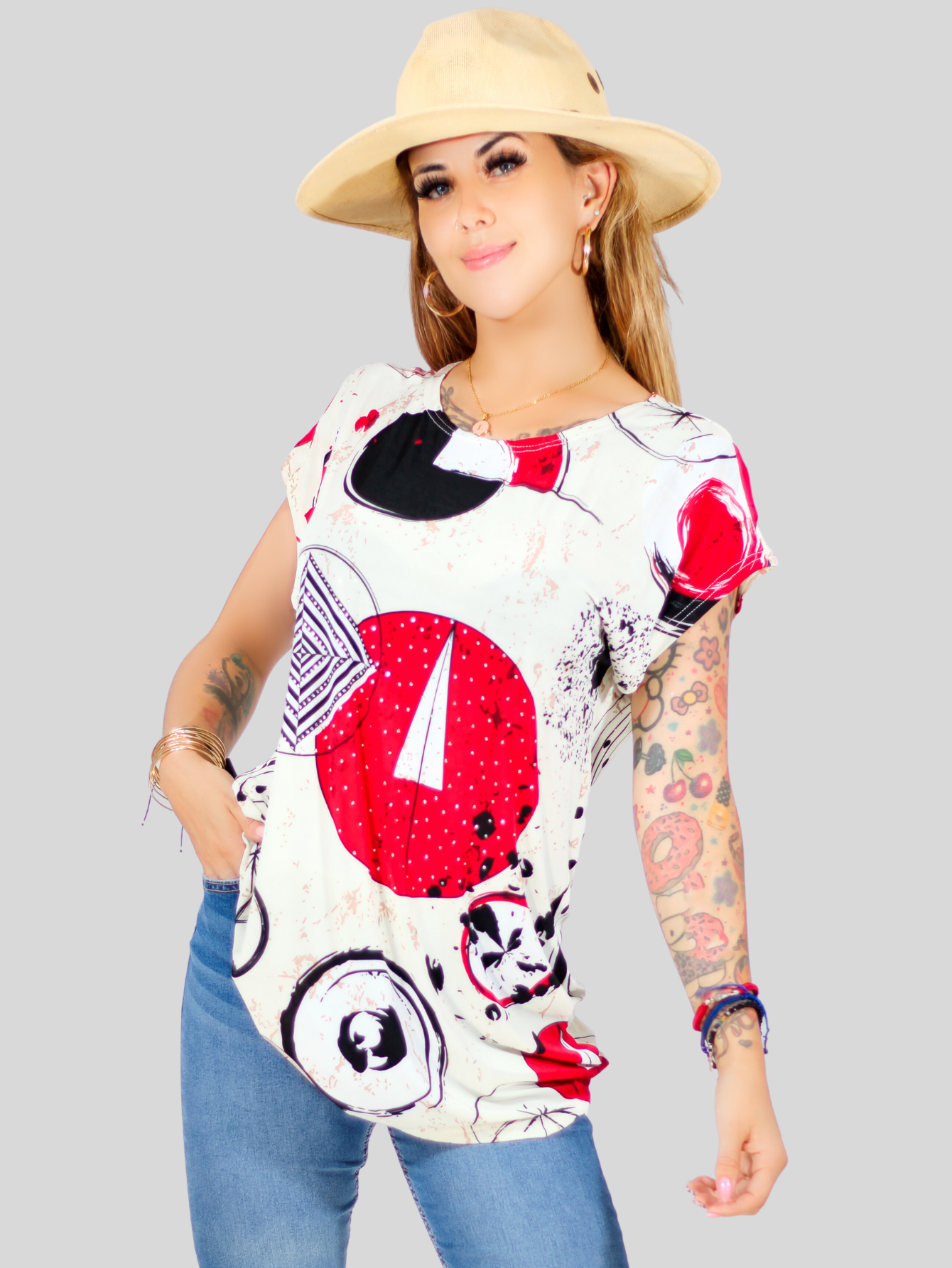 Foto 4 pulgar | Blusa De Mujer De Manga Corta Bl-1021 Diseño Unico Estampado