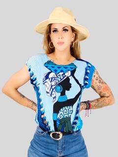 Foto 2 | Blusa De Mujer De Manga Corta Bl-1021 Diseño Unico Estampado