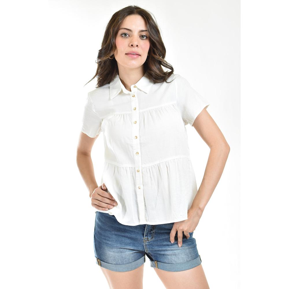 Blusa Cuello Camisero Roman Fashion Blanca para Mujer