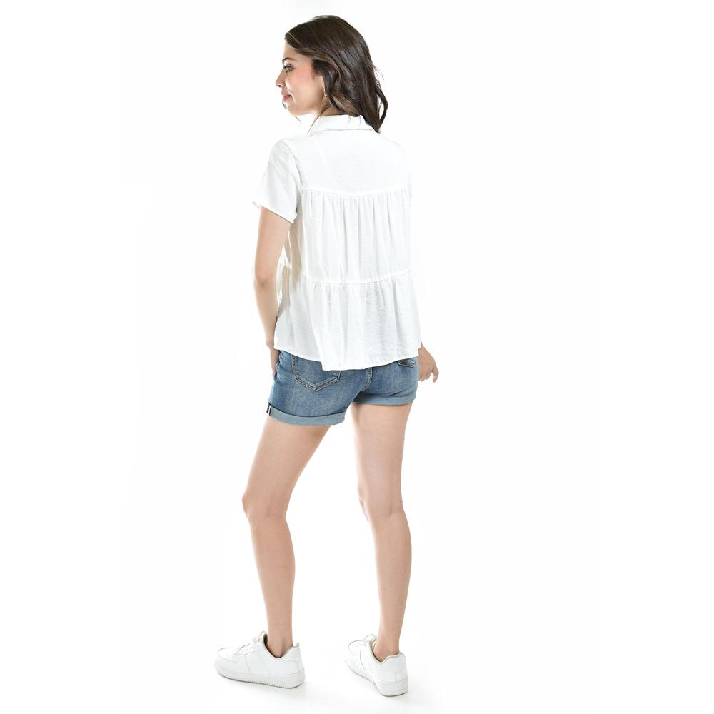 Foto 4 pulgar | Blusa Cuello Camisero Roman Fashion Blanca para Mujer