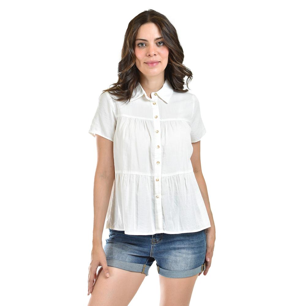 Foto 6 pulgar | Blusa Cuello Camisero Roman Fashion Blanca para Mujer