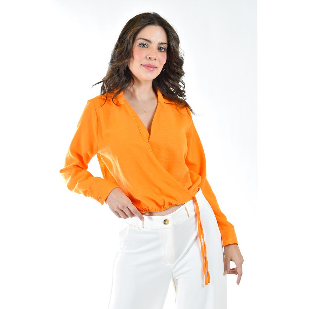 Foto 2 pulgar | Blusa Escote Cruzado Roman Fashion 56959 Anaranjada para Mujer