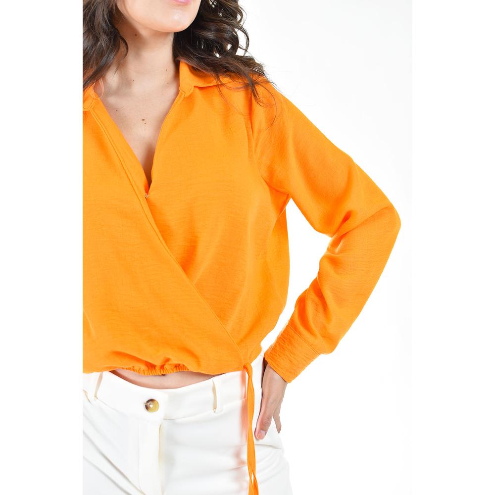 Foto 5 pulgar | Blusa Escote Cruzado Roman Fashion 56959 Anaranjada para Mujer