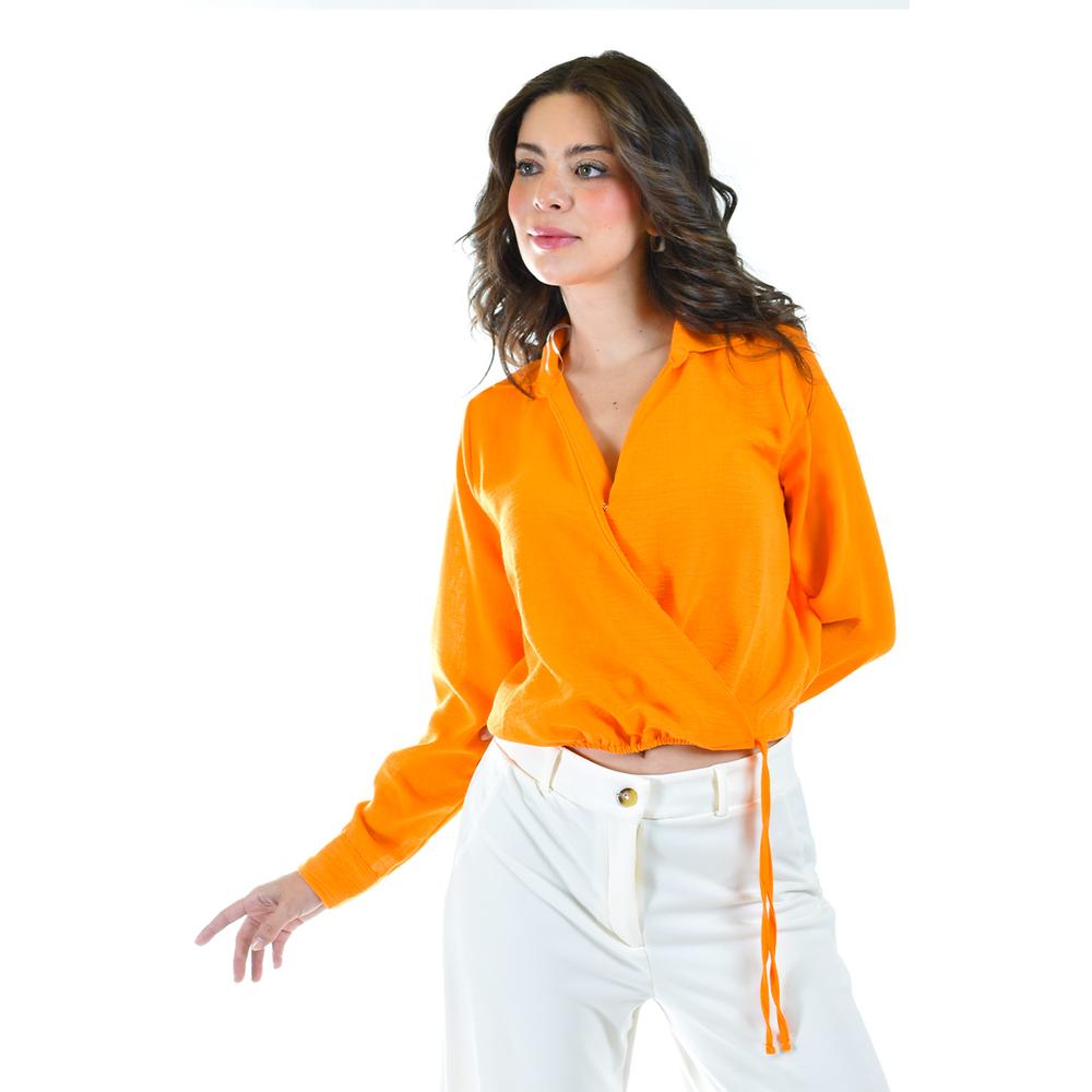 Foto 6 pulgar | Blusa Escote Cruzado Roman Fashion 56959 Anaranjada para Mujer