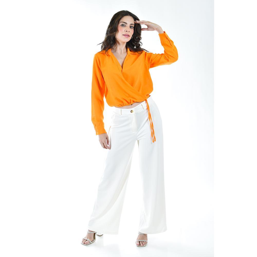 Foto 7 pulgar | Blusa Escote Cruzado Roman Fashion 56959 Anaranjada para Mujer