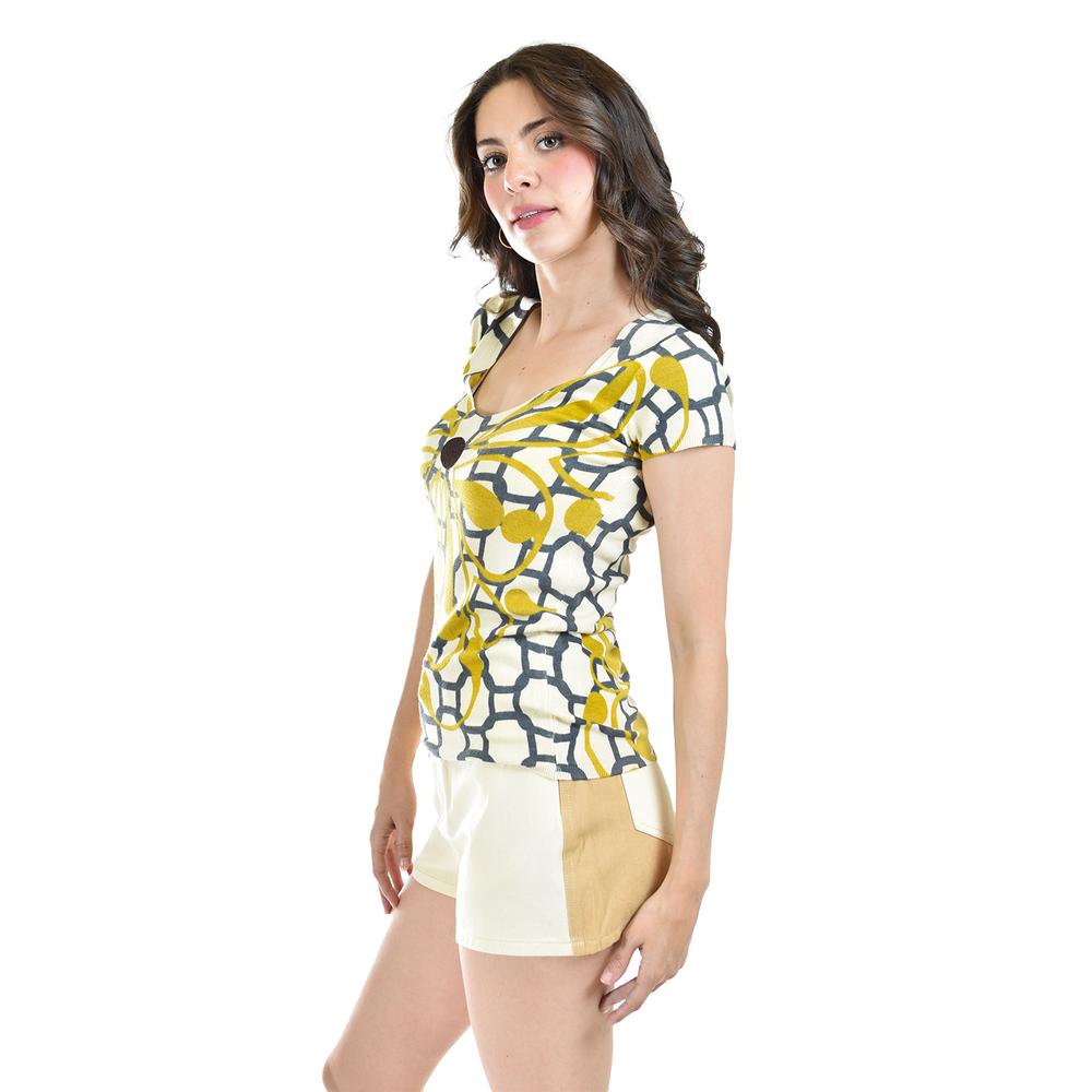 Foto 3 pulgar | Blusa Estampado Geometrico Roman Fashion 30466 Amarilla para Mujer