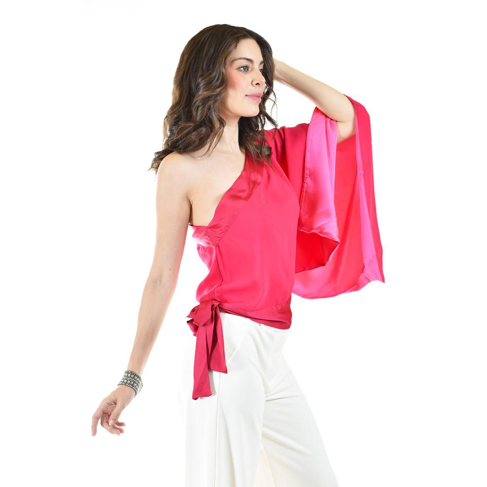 Foto 2 | Blusa Asimétrica de un Hombro Roman Fashion Juvenil Fucsia
