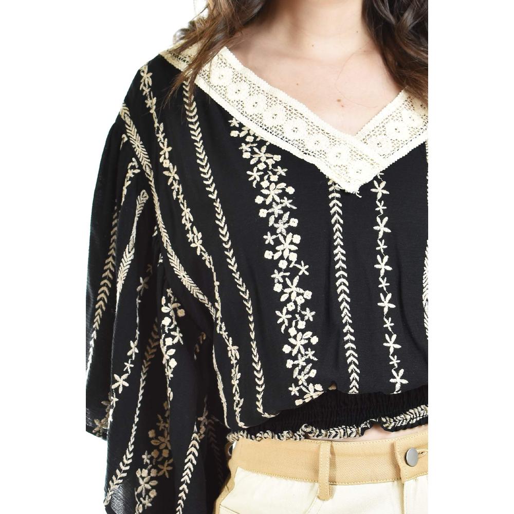 Foto 5 pulgar | Blusa con Detalles Bordados Roman Fashion 17027 Negra para Mujer