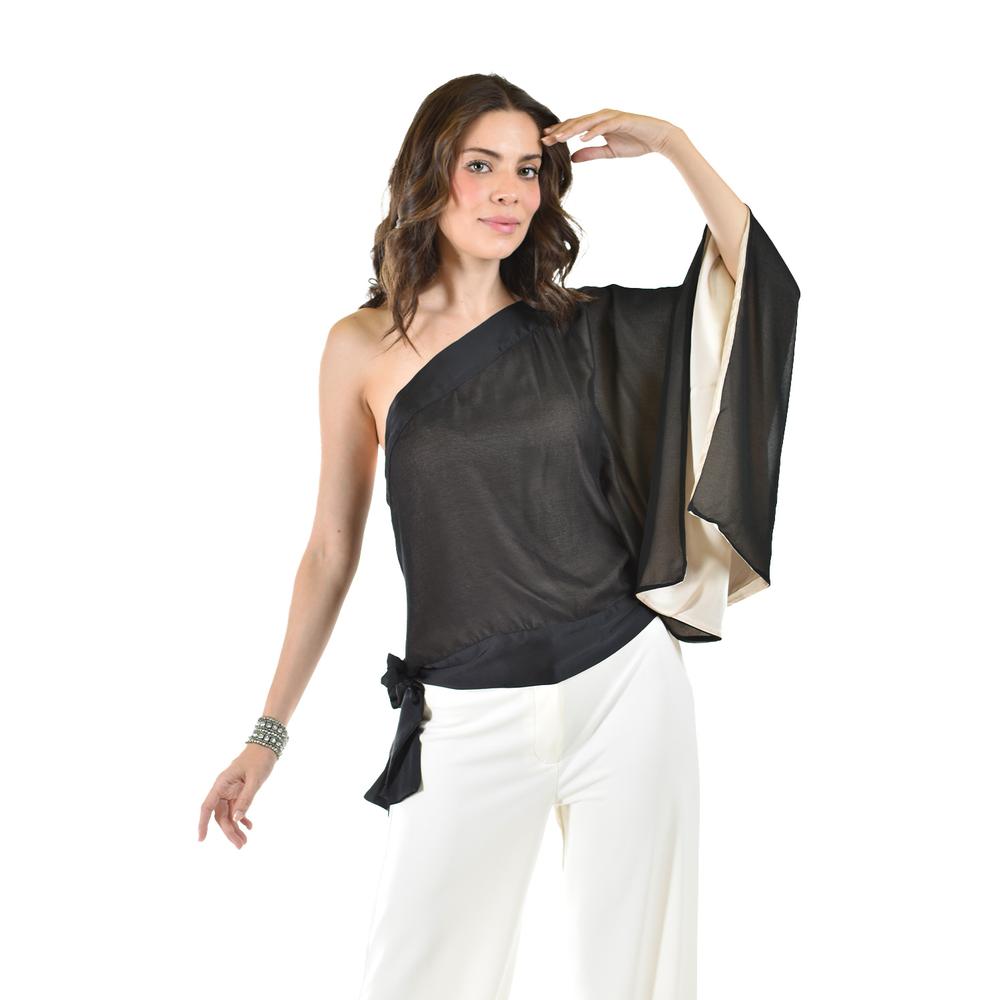Blusa Asimétrica Roman Fashion de un Hombro Color Negro