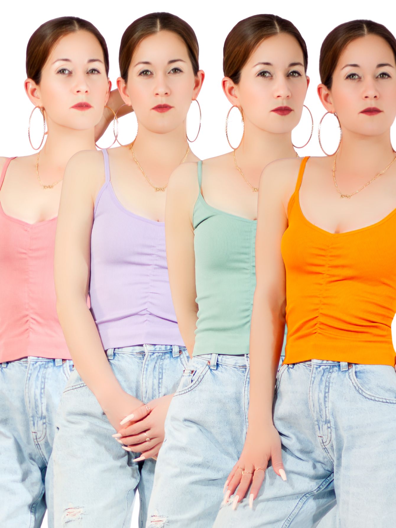 Foto 2 pulgar | Set 4 Tops Mujer Deportivo O Casual Bl-1002-px4 Colores Variados Blusa Croptop Tirantes