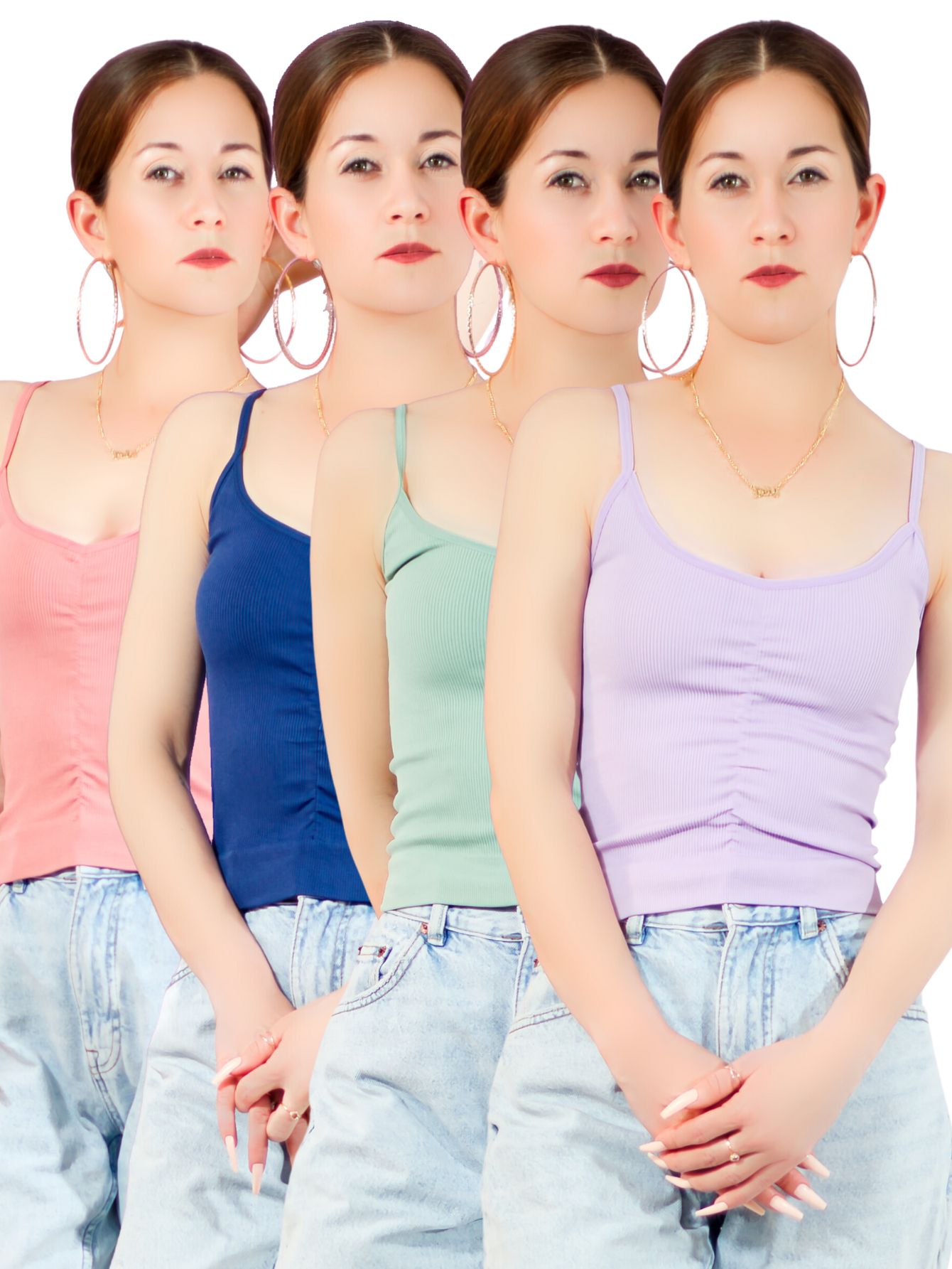 Set 4 Tops Mujer Deportivo O Casual Bl-1002-px4 Colores Variados Blusa Croptop Tirantes