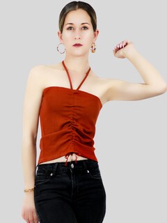 Foto 3 | Set De 2 Blusas De Tirante Para Mujer Top-1016-px2 Colores Negro Y Shedron Crop Top Stretch Canalé