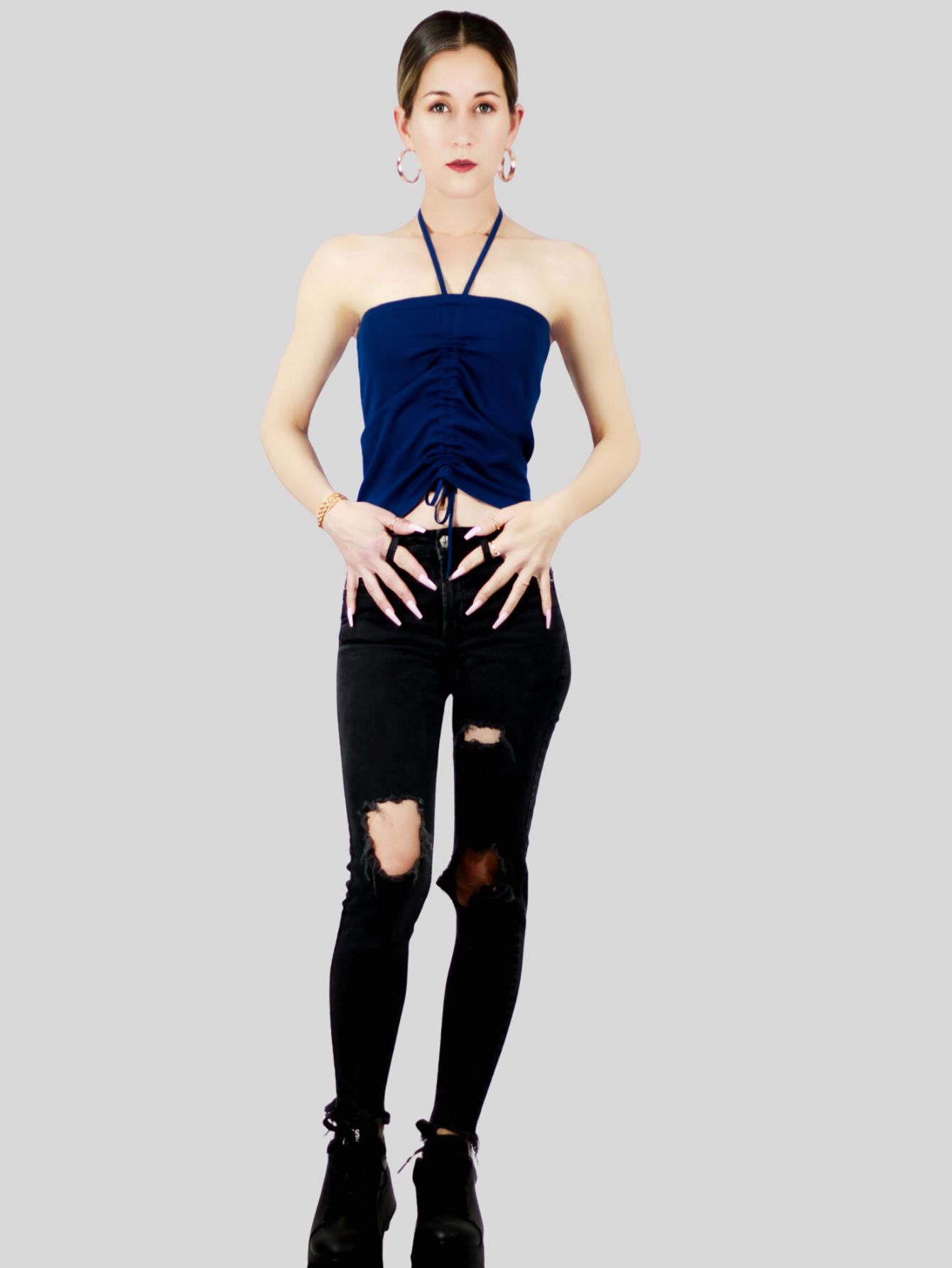 Foto 6 | Set De 2 Blusas De Tirante Para Mujer Top-1016-px2 Colores Mostaza Y Marino Crop Top Stretch Canalé