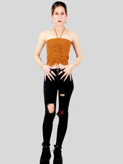 Foto 7 | Set De 2 Blusas De Tirante Para Mujer Top-1016-px2 Colores Mostaza Y Marino Crop Top Stretch Canalé