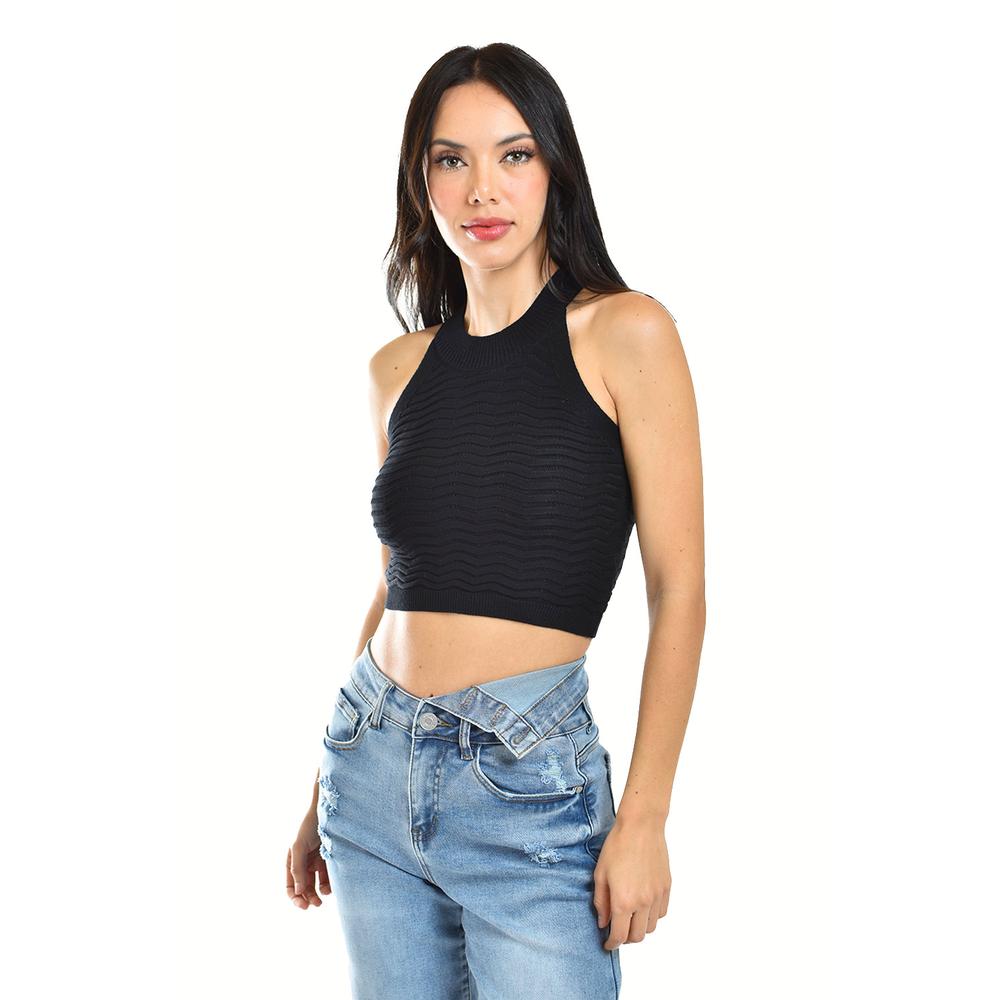 Crop Top De Textura Ondulada /juvenil, 0169 (negro) Negro