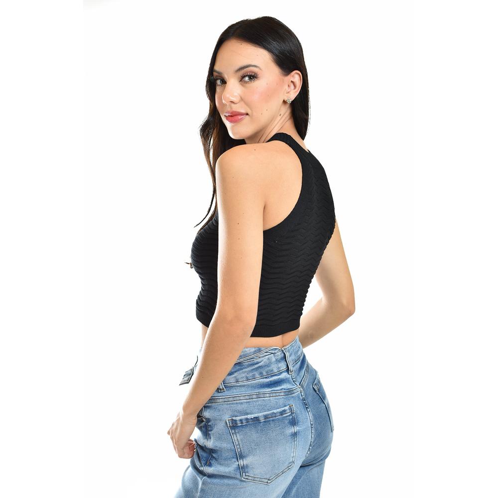 Foto 4 pulgar | Crop Top De Textura Ondulada /juvenil, 0169 (negro) Negro