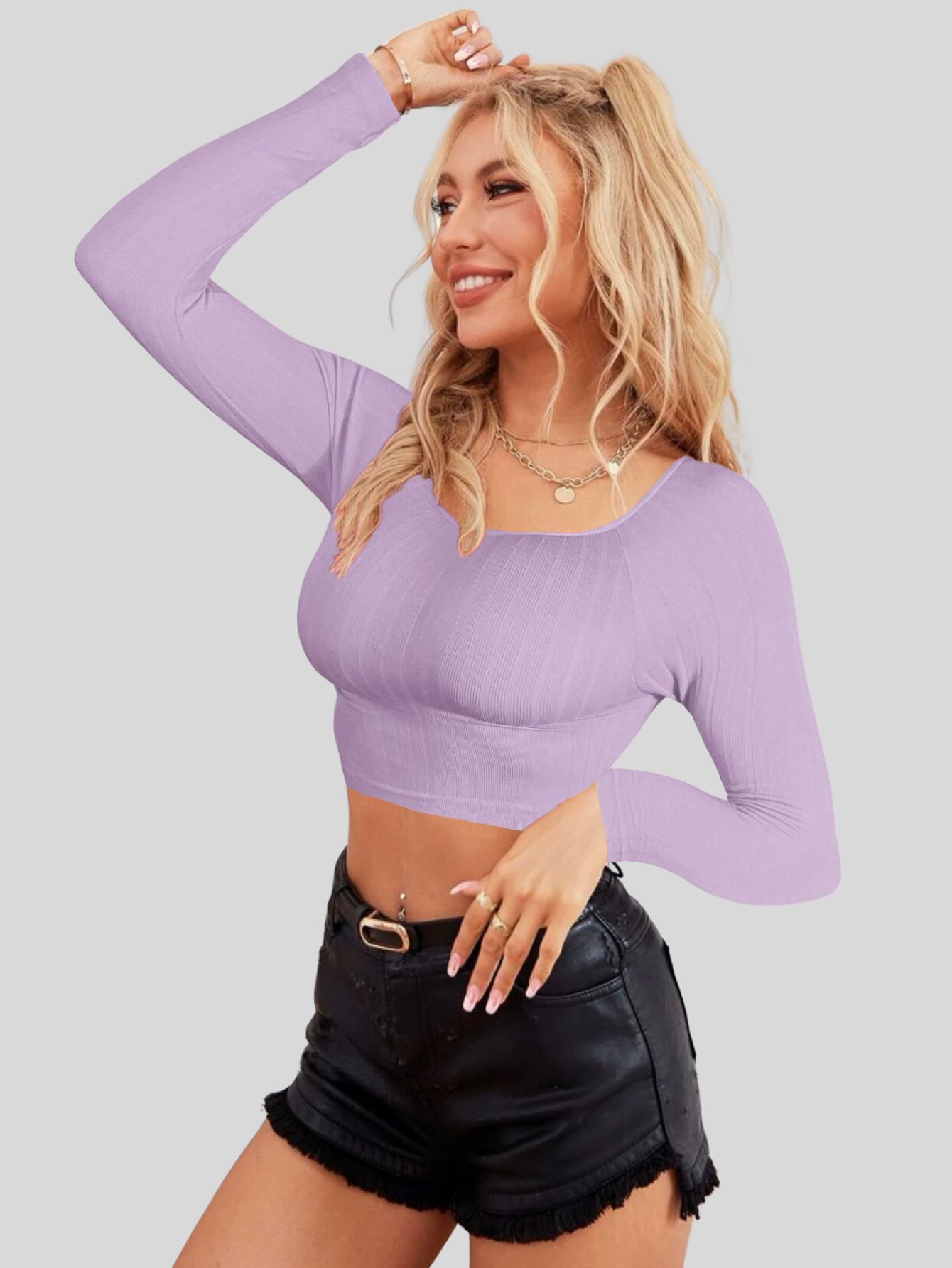Foto 5 | Set De Dos Blusas  Crop Top De Manga Larga Para Mujer Crop-05 Colores Variados Moda Canalé