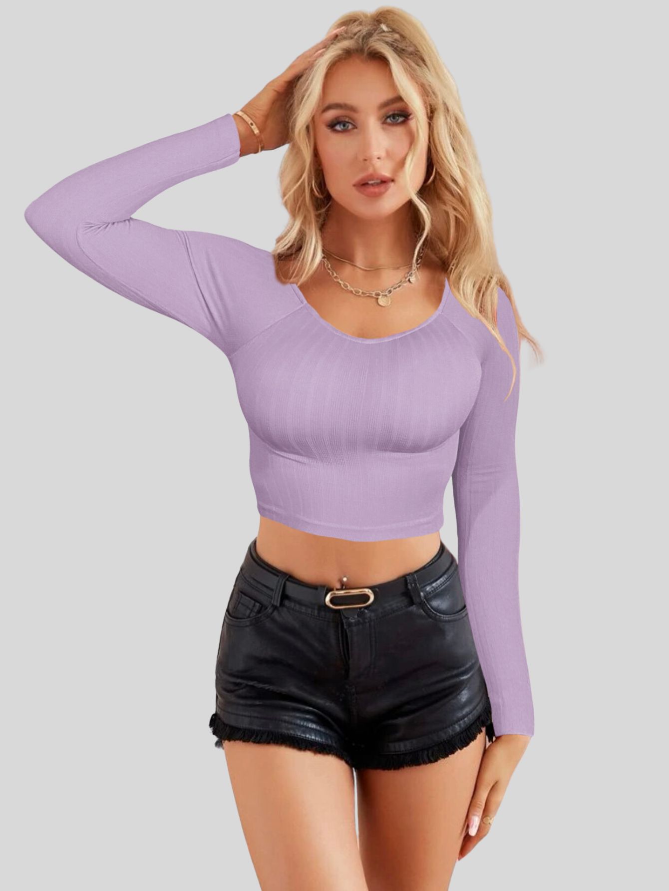 Foto 6 | Set De Dos Blusas  Crop Top De Manga Larga Para Mujer Crop-05 Colores Variados Moda Canalé