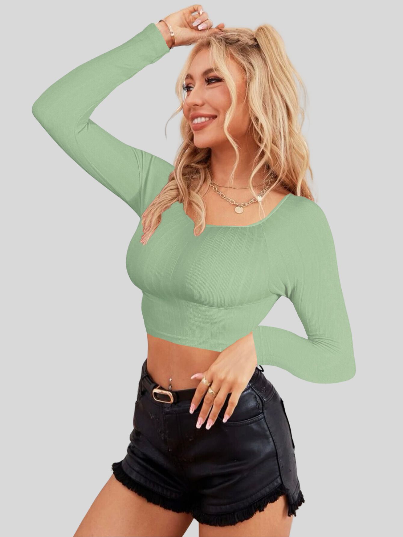 Foto 2 | Set De Dos Blusas  Crop Top De Manga Larga Para Mujer Crop-05 Colores Variados Moda Canalé