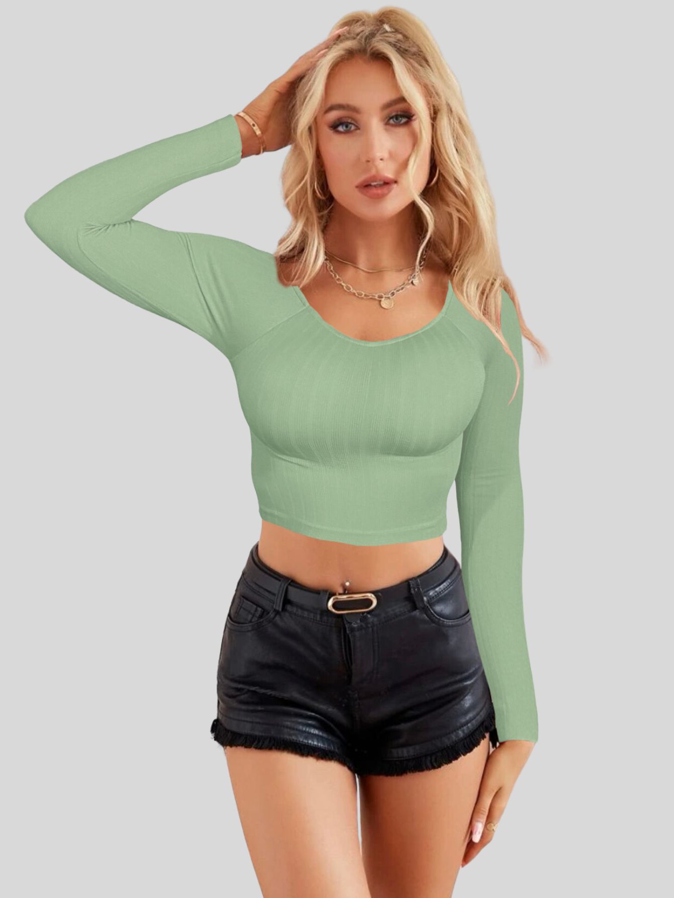 Foto 3 | Set De Dos Blusas  Crop Top De Manga Larga Para Mujer Crop-05 Colores Variados Moda Canalé